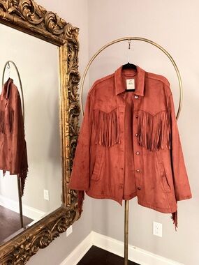 We The Free Fringe Out Vegan Suede Jacket - Red